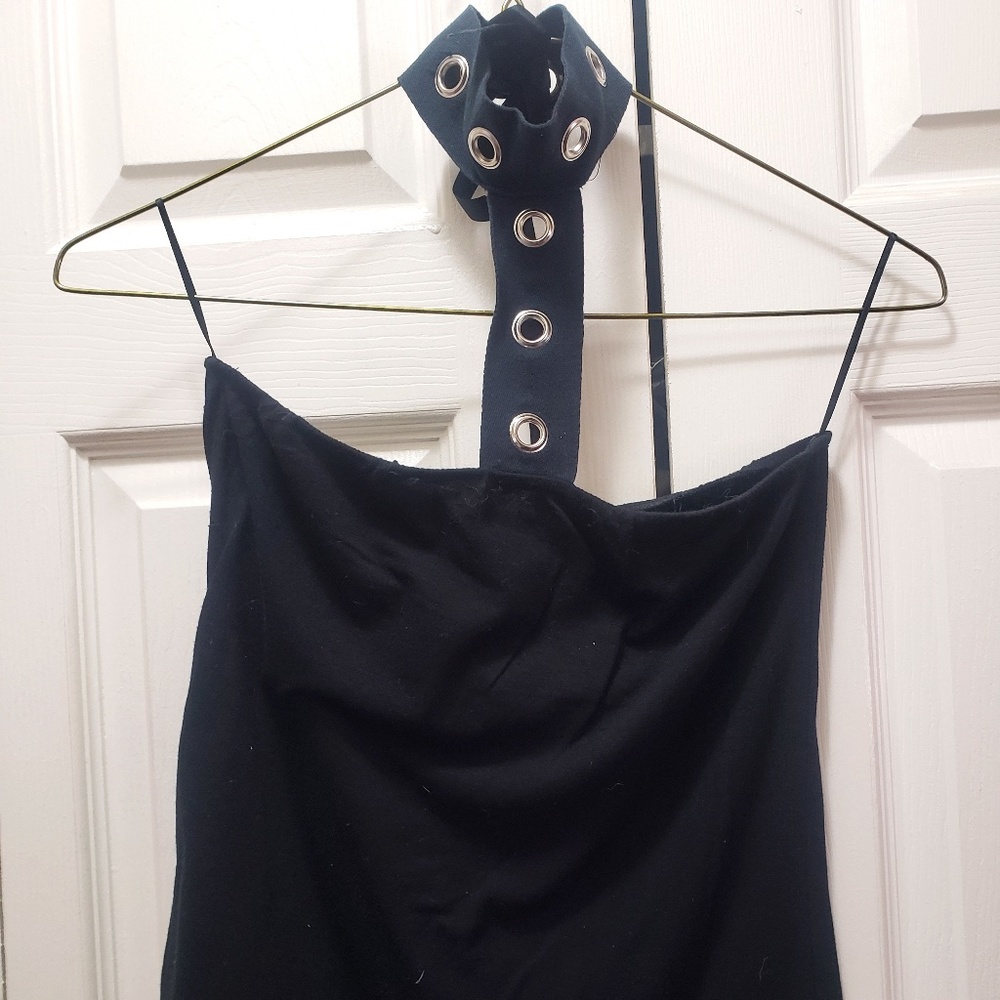 Halter Top with Collar and Metallic Detail